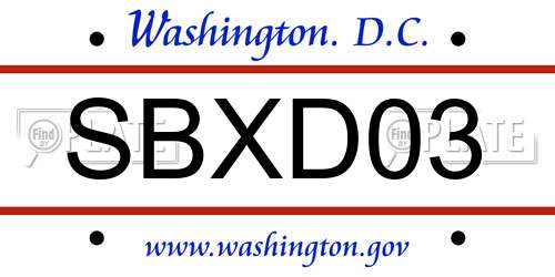 SBXD03 District Of Columbia License Plate