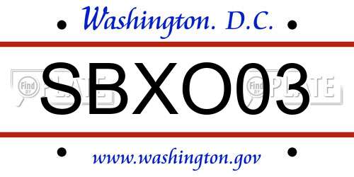 SBXO03 District Of Columbia License Plate