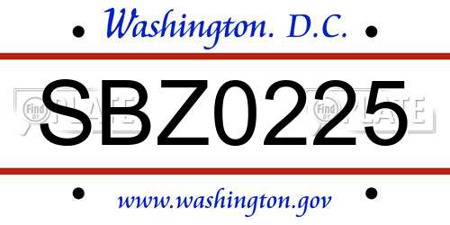 SBZ0225 District Of Columbia License Plate