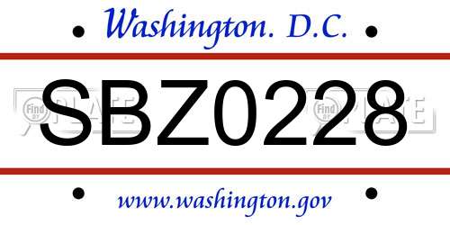 SBZ0228 District Of Columbia License Plate