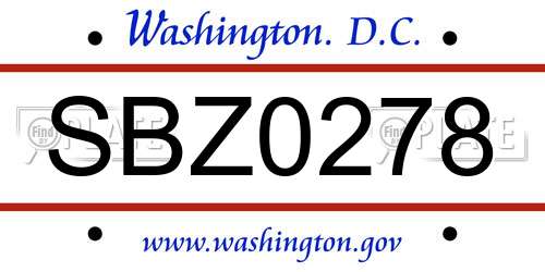 SBZ0278 District Of Columbia License Plate