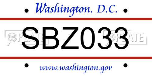 SBZ033 District Of Columbia License Plate