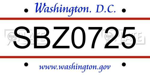 SBZ0725 District Of Columbia License Plate