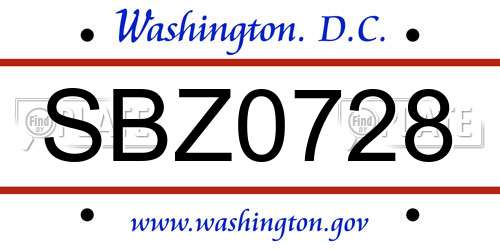 SBZ0728 District Of Columbia License Plate