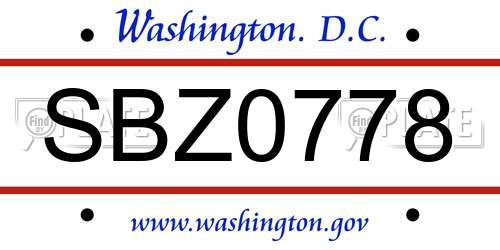 SBZ0778 District Of Columbia License Plate