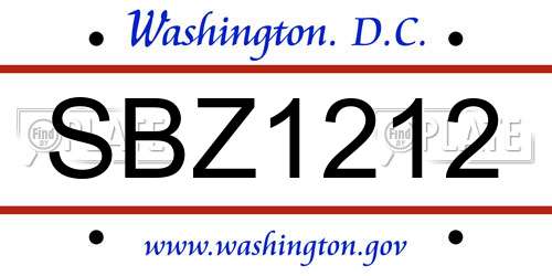 SBZ1212 District Of Columbia License Plate