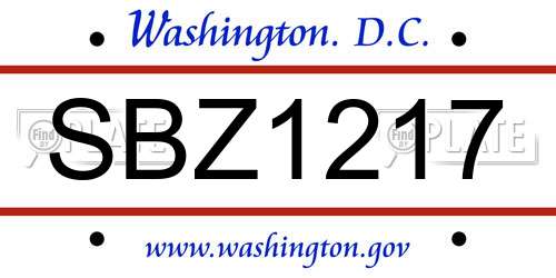 SBZ1217 District Of Columbia License Plate