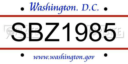 SBZ1985 District Of Columbia License Plate