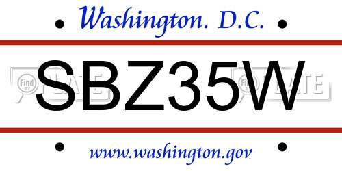 SBZ35W District Of Columbia License Plate