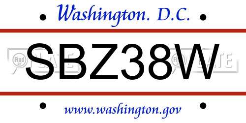 SBZ38W District Of Columbia License Plate
