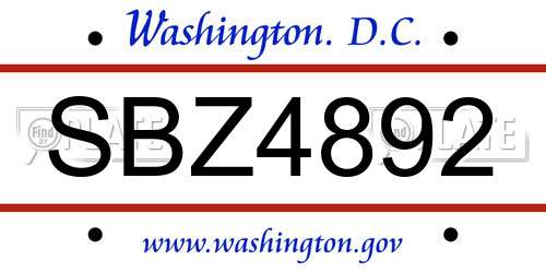 SBZ4892 District Of Columbia License Plate