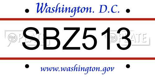 SBZ513 District Of Columbia License Plate
