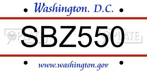 SBZ550 District Of Columbia License Plate