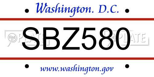 SBZ580 District Of Columbia License Plate