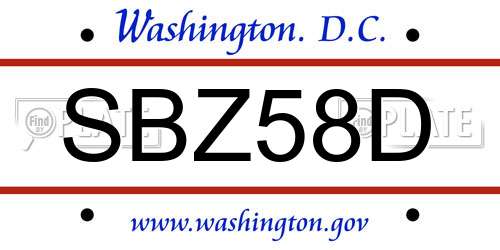 SBZ58D District Of Columbia License Plate