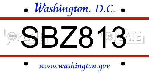SBZ813 District Of Columbia License Plate