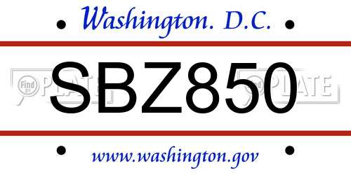 SBZ850 District Of Columbia License Plate