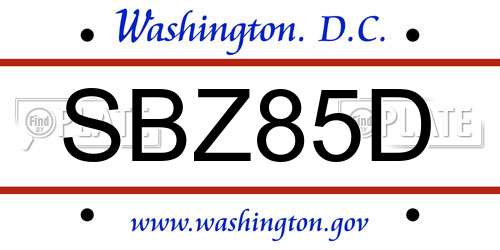 SBZ85D District Of Columbia License Plate