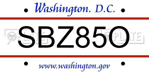 SBZ85O District Of Columbia License Plate