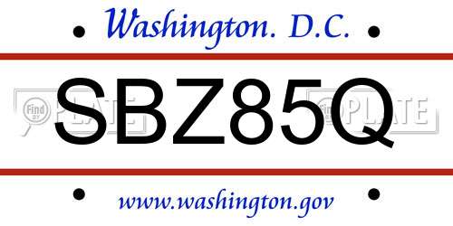 SBZ85Q District Of Columbia License Plate