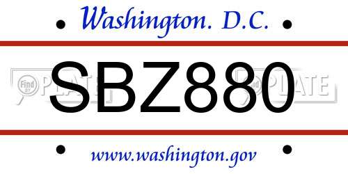 SBZ880 District Of Columbia License Plate