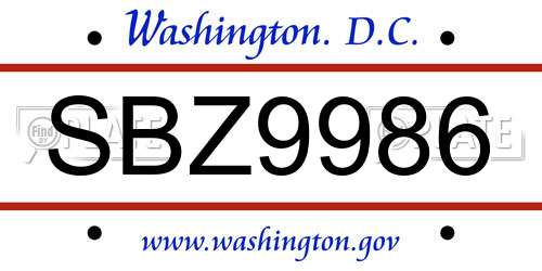 SBZ9986 District Of Columbia License Plate