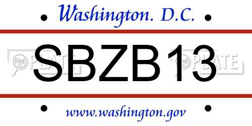 SBZB13 District Of Columbia License Plate