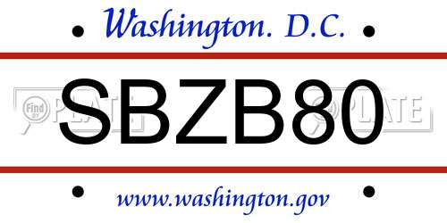 SBZB80 District Of Columbia License Plate
