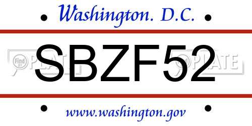 SBZF52 District Of Columbia License Plate