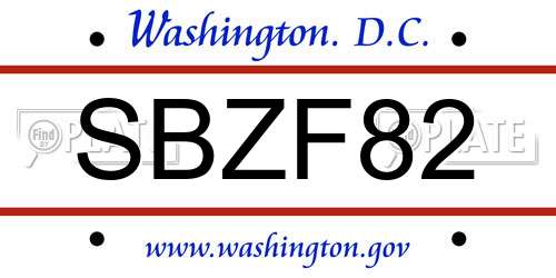SBZF82 District Of Columbia License Plate