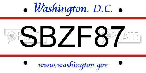 SBZF87 District Of Columbia License Plate