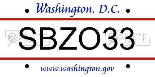 SBZO33 District Of Columbia License Plate