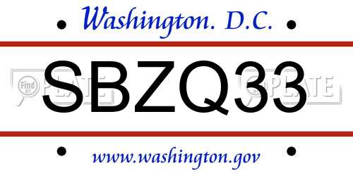 SBZQ33 District Of Columbia License Plate