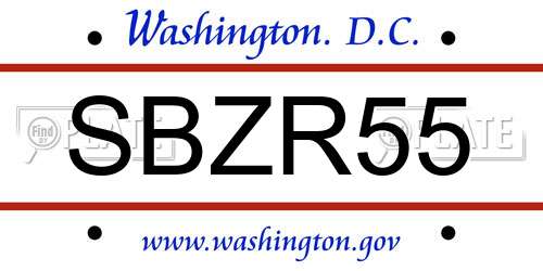 SBZR55 District Of Columbia License Plate