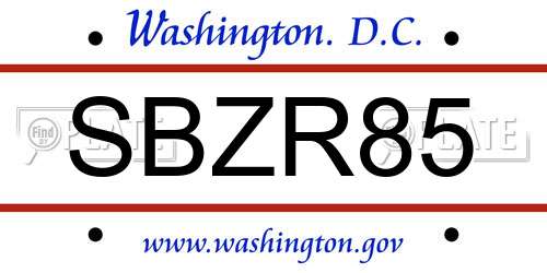 SBZR85 District Of Columbia License Plate