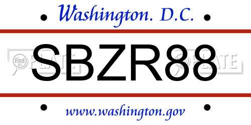 SBZR88 District Of Columbia License Plate
