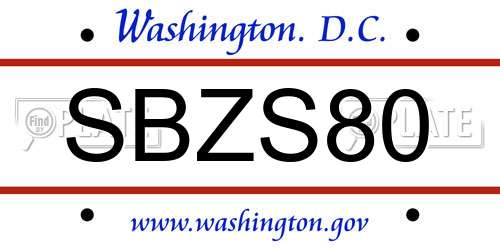 SBZS80 District Of Columbia License Plate