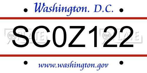 SC0Z122 District Of Columbia License Plate