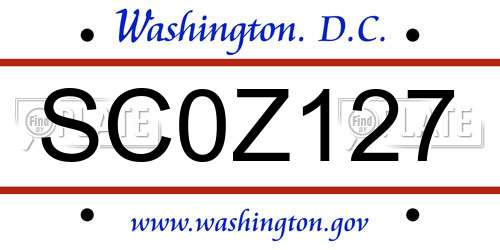 SC0Z127 District Of Columbia License Plate