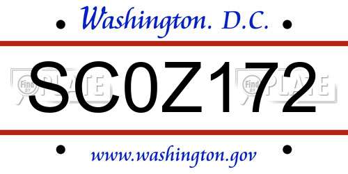SC0Z172 District Of Columbia License Plate