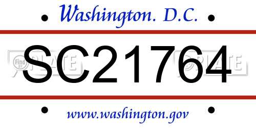 SC21764 District Of Columbia License Plate