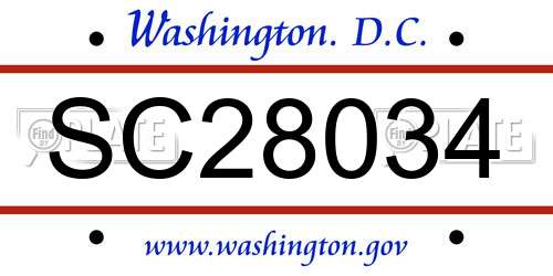 SC28034 District Of Columbia License Plate