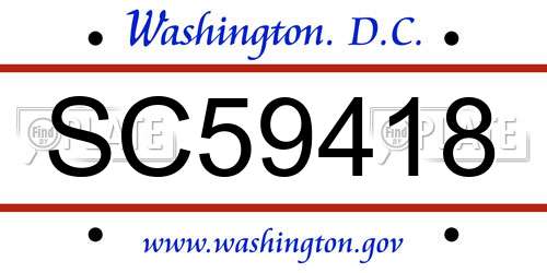 SC59418 District Of Columbia License Plate
