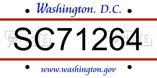 SC71264 District Of Columbia License Plate