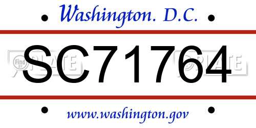 SC71764 District Of Columbia License Plate