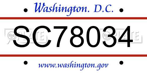 SC78034 District Of Columbia License Plate