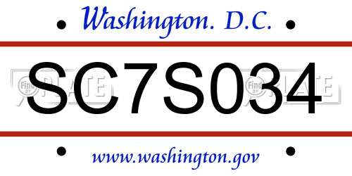 SC7S034 District Of Columbia License Plate