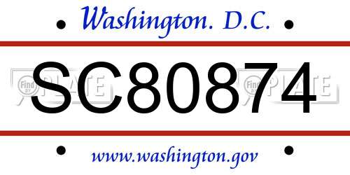 SC80874 District Of Columbia License Plate