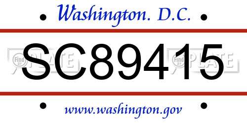 SC89415 District Of Columbia License Plate