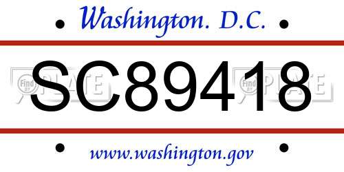 SC89418 District Of Columbia License Plate